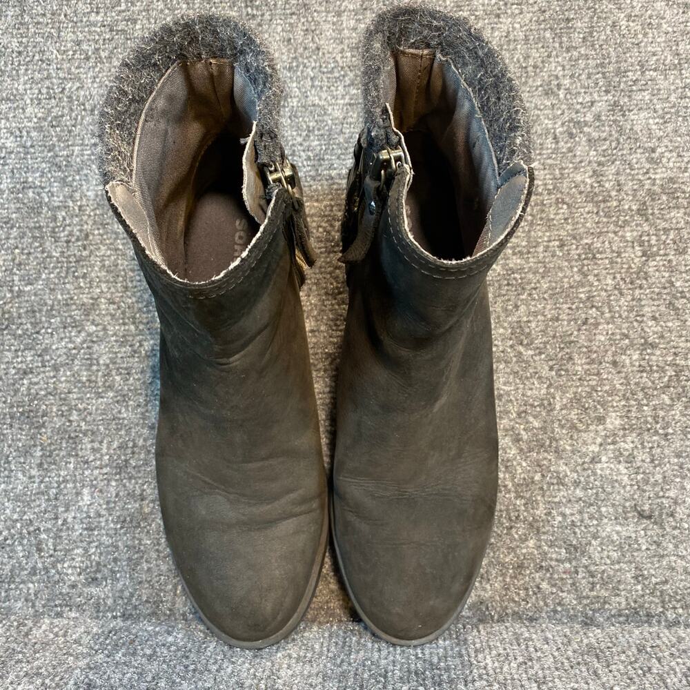 Sorel Lolla Womens 7.5 Waterproof Ankle Booties Black Nubuck Leather Heel Straps - Picture 5 of 9